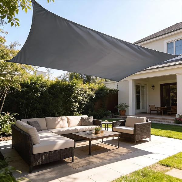 HAIKUS Toldo Vela de Sombra Impermeable Rectangular 4x5m Protección UV PES, Toldos para Patio Exterior Jardín Terraza - Gris - 1