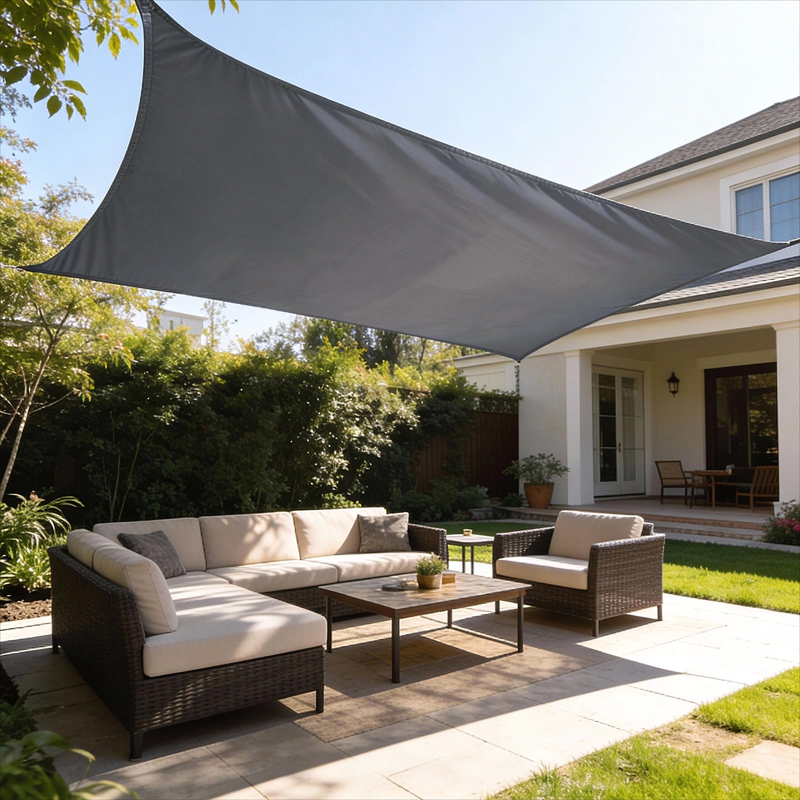 HAIKUS Tenda a Vela Ombreggiante Impermeabile Rettangolare 3x4 m, Protezione Raggi UV 98%, Telo Ombra 4x3, 400x300, Tenda da Sole per Esterno Giardino Terrazzo, Grigia