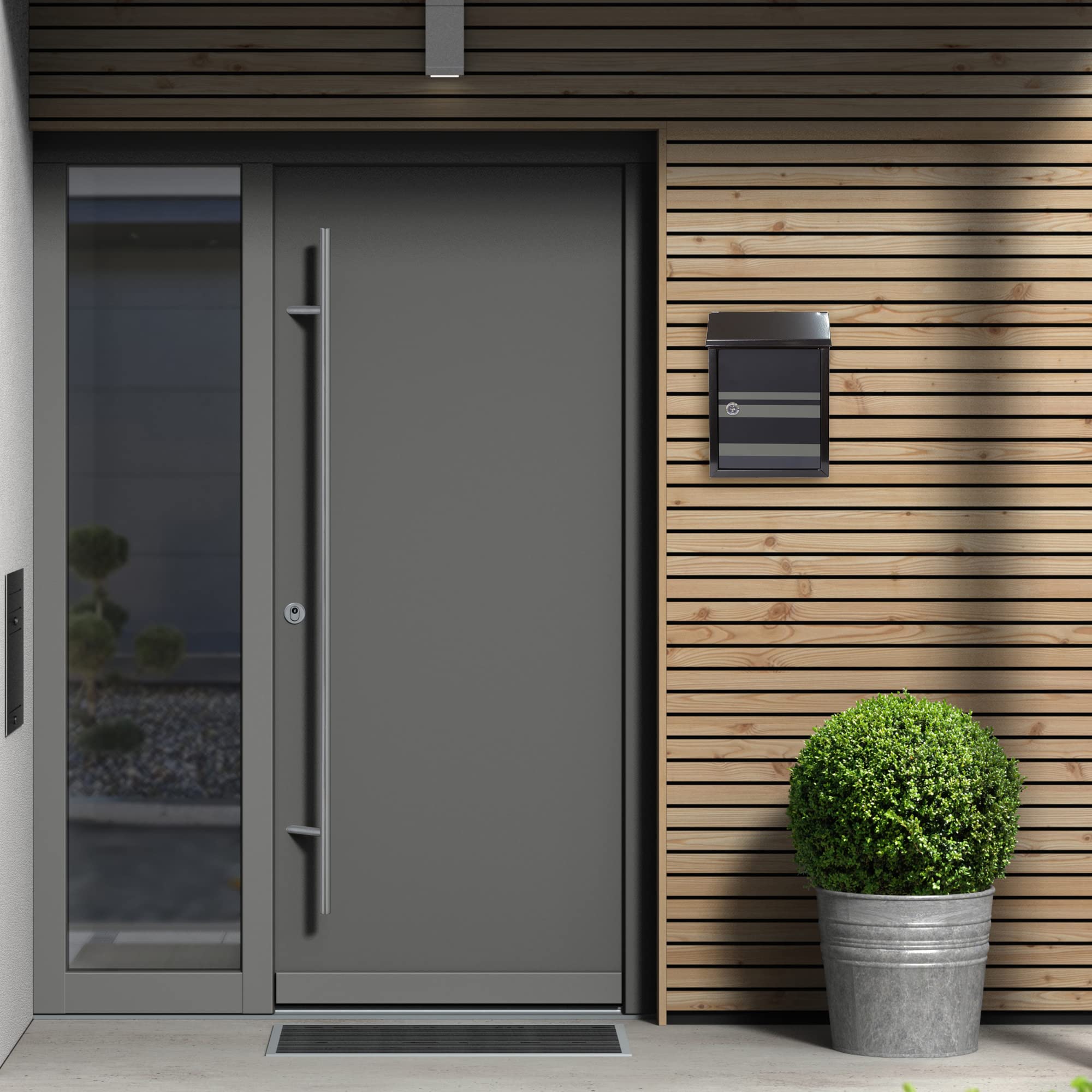 ARREGUI Smart Graphic E5724-STR Boîte aux Lettres en Acier avec Sérigraphie Décorative « Lines », Taille S (Courrier Format A5), avec Fente Arrière, Facile à Installer, Noir