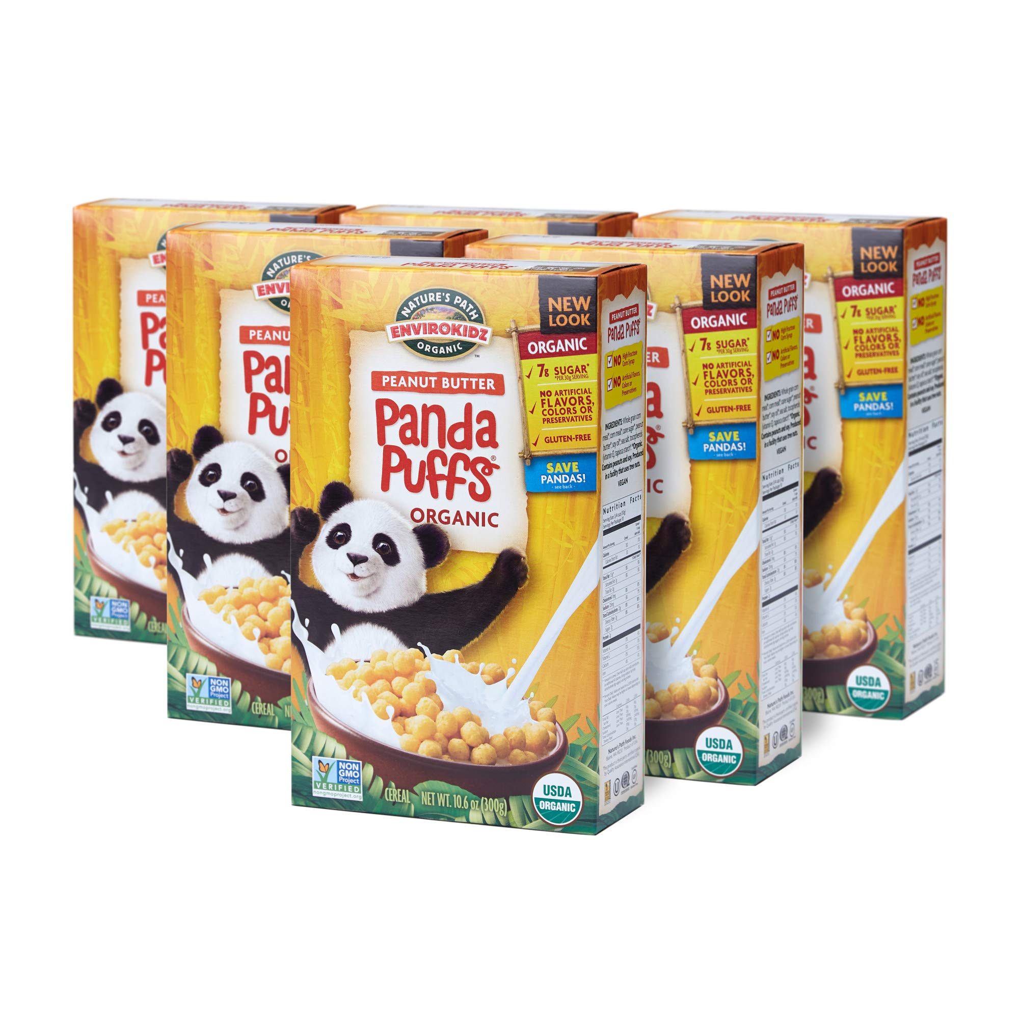 Panda Puffs Organic Peanut Butter Cereal, 10.6 Ounce (Pack of 6