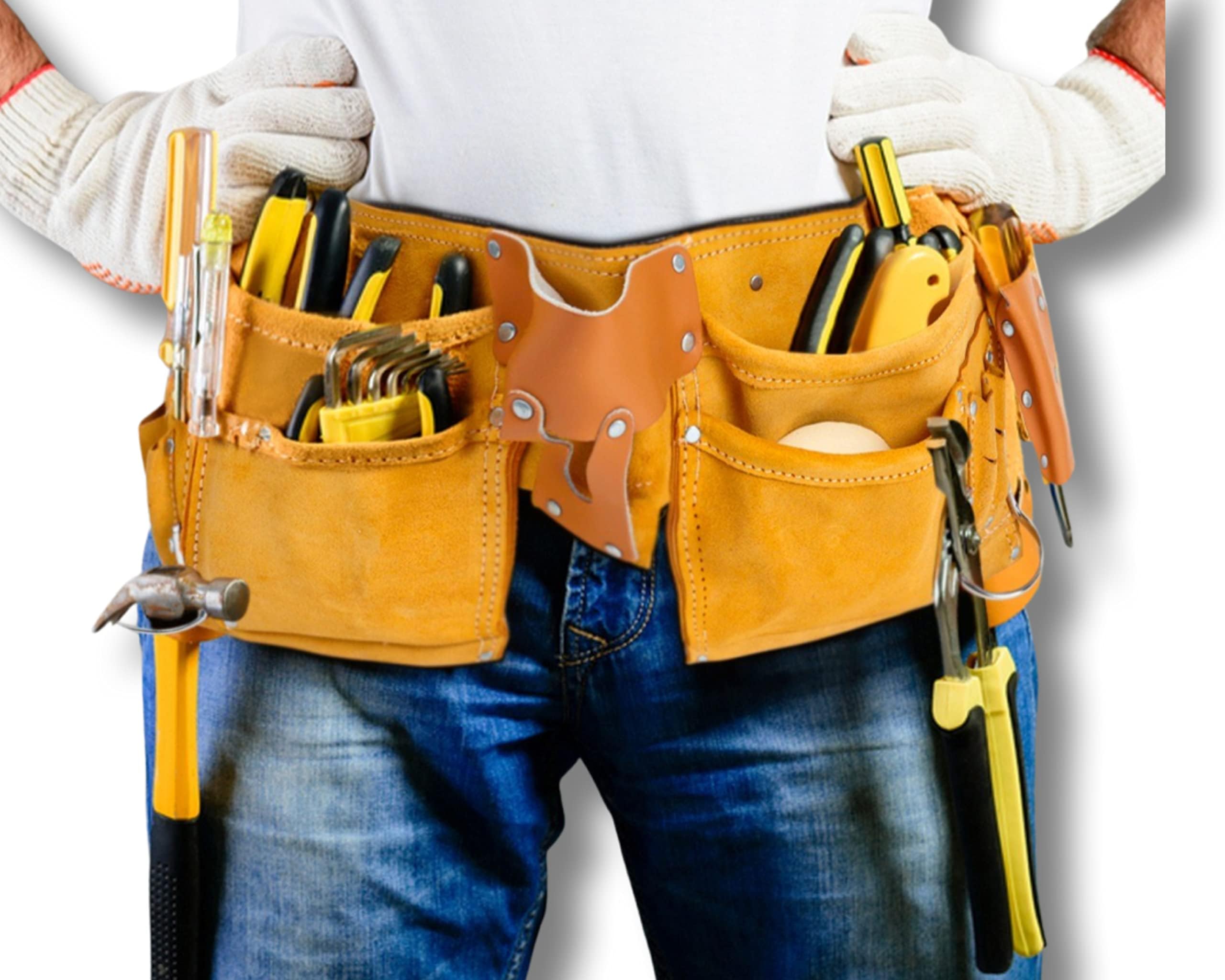 Virtionz 11 Pocket Leather Tool Belt w/Quick Release Buckle Carpenter Construction Pouch
