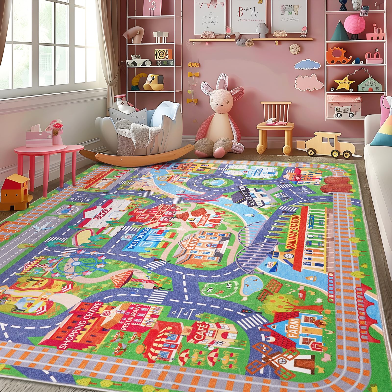 GthreeD Kids Carpet Playmat Rug City Life,Huge Large 200x300 cm Play Area Rug for Bedroom Play Room Game Safe Area,Kids Race Track Rug for Toddlers,Baby,and Children Playing & Learning.