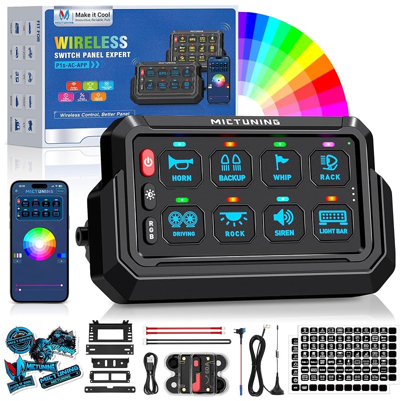 Painel de interruptores sem fio MICTUNING 8 canais com controle por aplicativo – 1 unidade