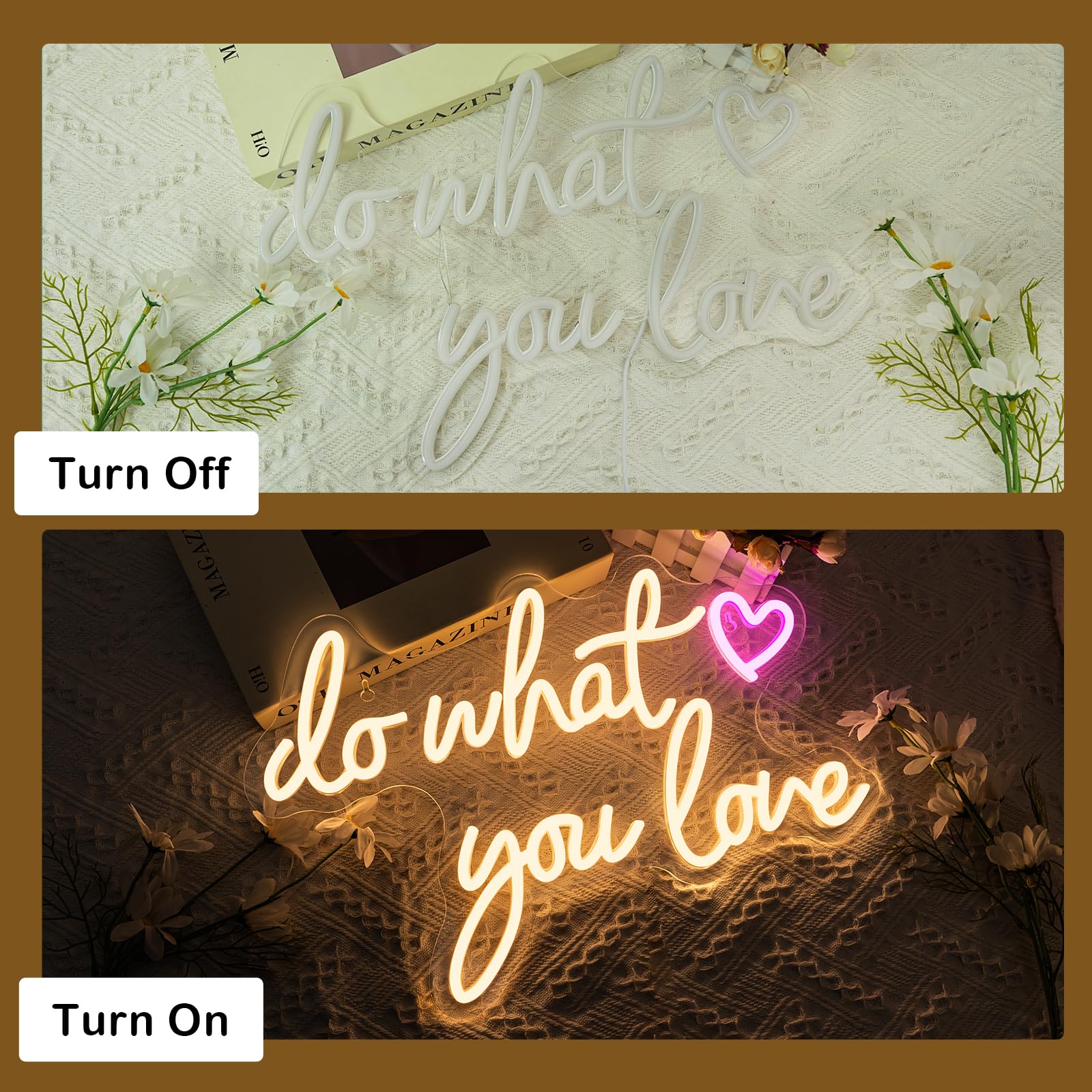 Do What You Love Neonlicht Schriftzug, Warmweiß Neon Schild für Wand Dekor, USB betrieben Neon Led Schild Leuchtreklame für Schlafzimmer, Wohnkultur, Büro