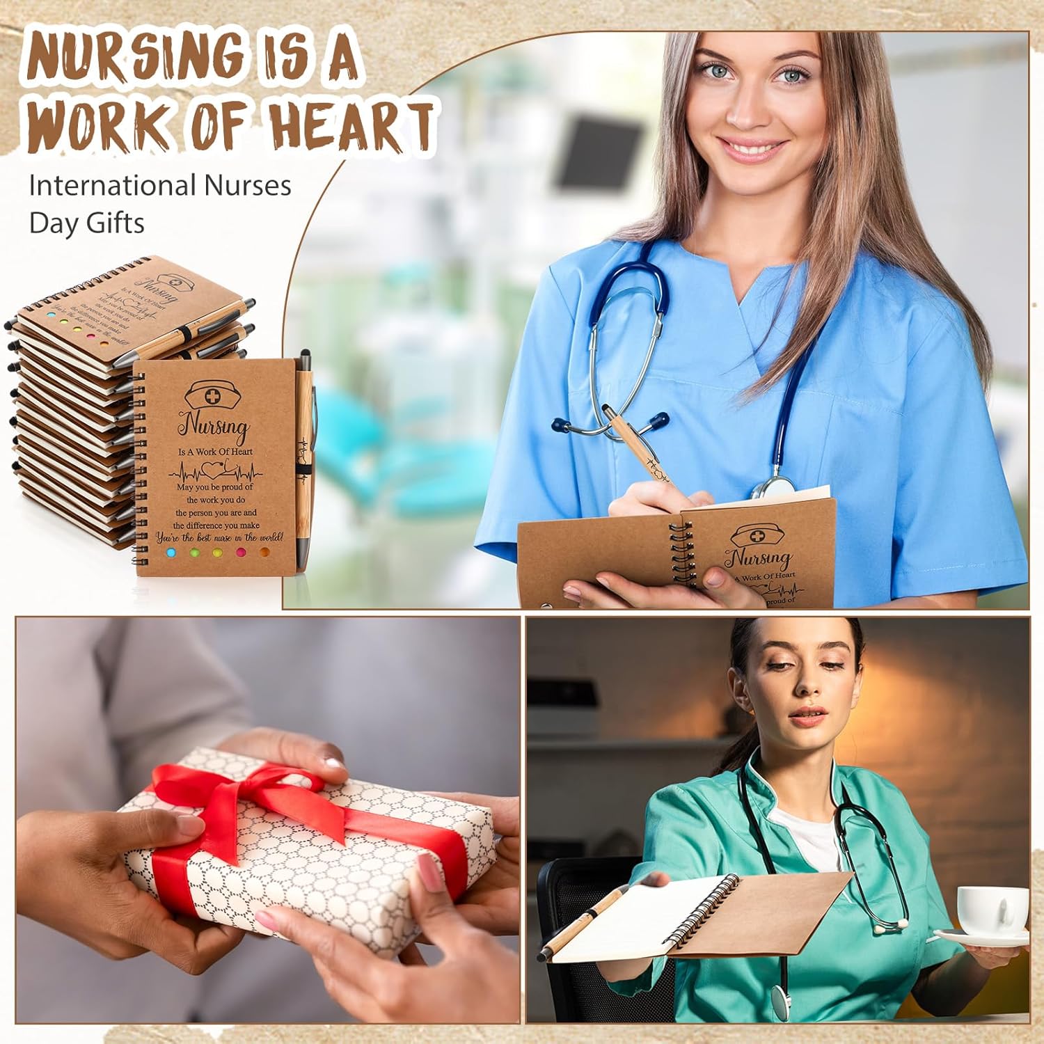 MotiMind 50 Sets Nurse Week Gifts Bulk 2026 Nurse Appreciation Gifts Thank You Notebooks and Bamboo Pens Inspirational Spiral Notebook with Sticky Note for Medical Assistant Coworkers