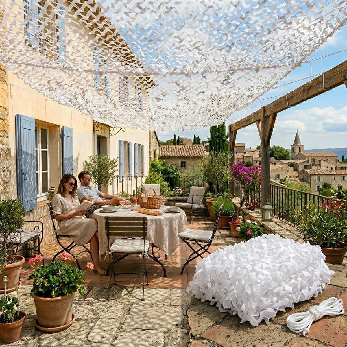 Generico Rete Mimetica ombreggiante 3.5m 4m 5m 6m 7m 8m 10m Rete ombreggiante Bianca per Auto Decorazione Campeggio Gazebo Telo Parasole