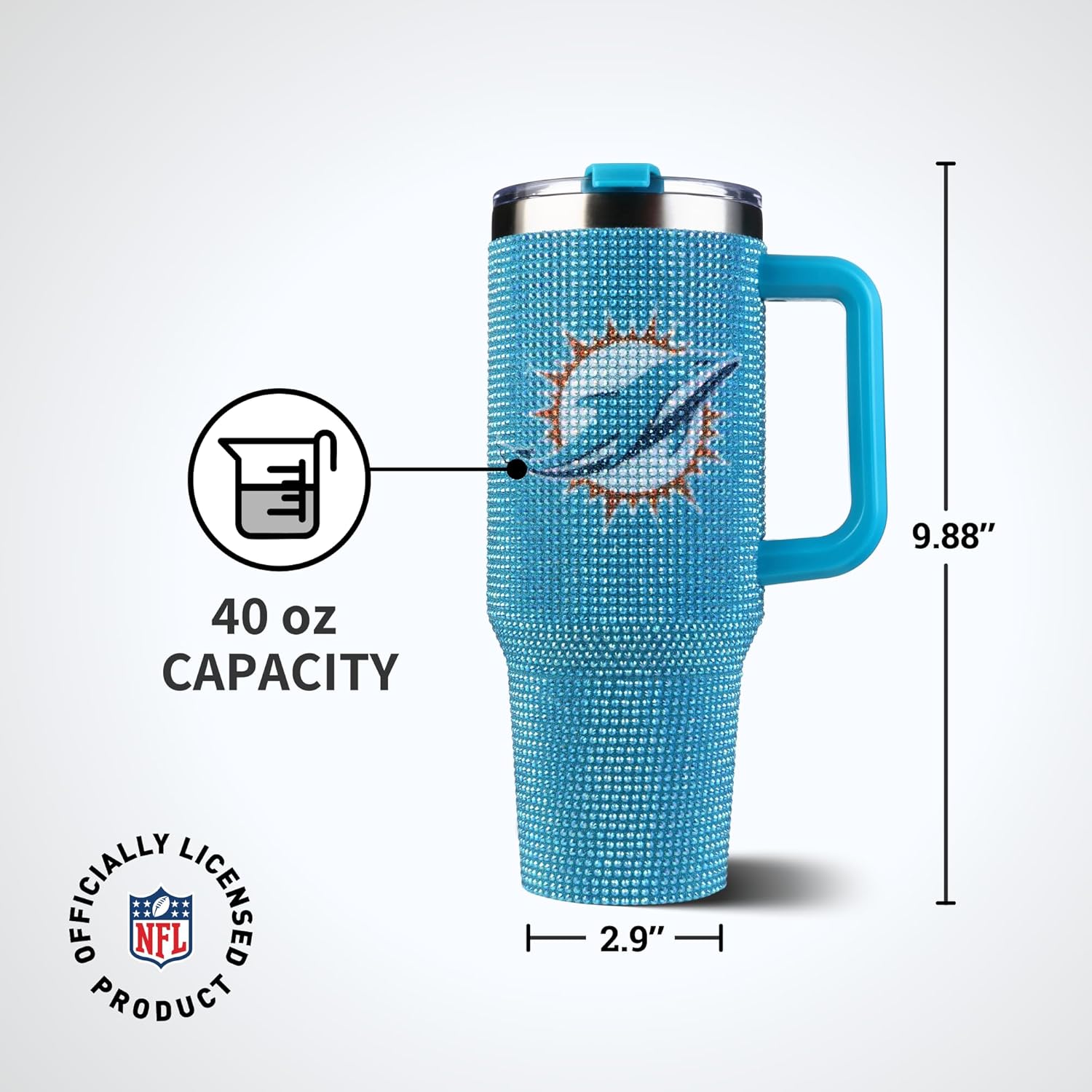 The Memory Company Officially Licensed 46oz TC Bling Game Day Tumbler with Vintage Logo, Miami Dolphins
