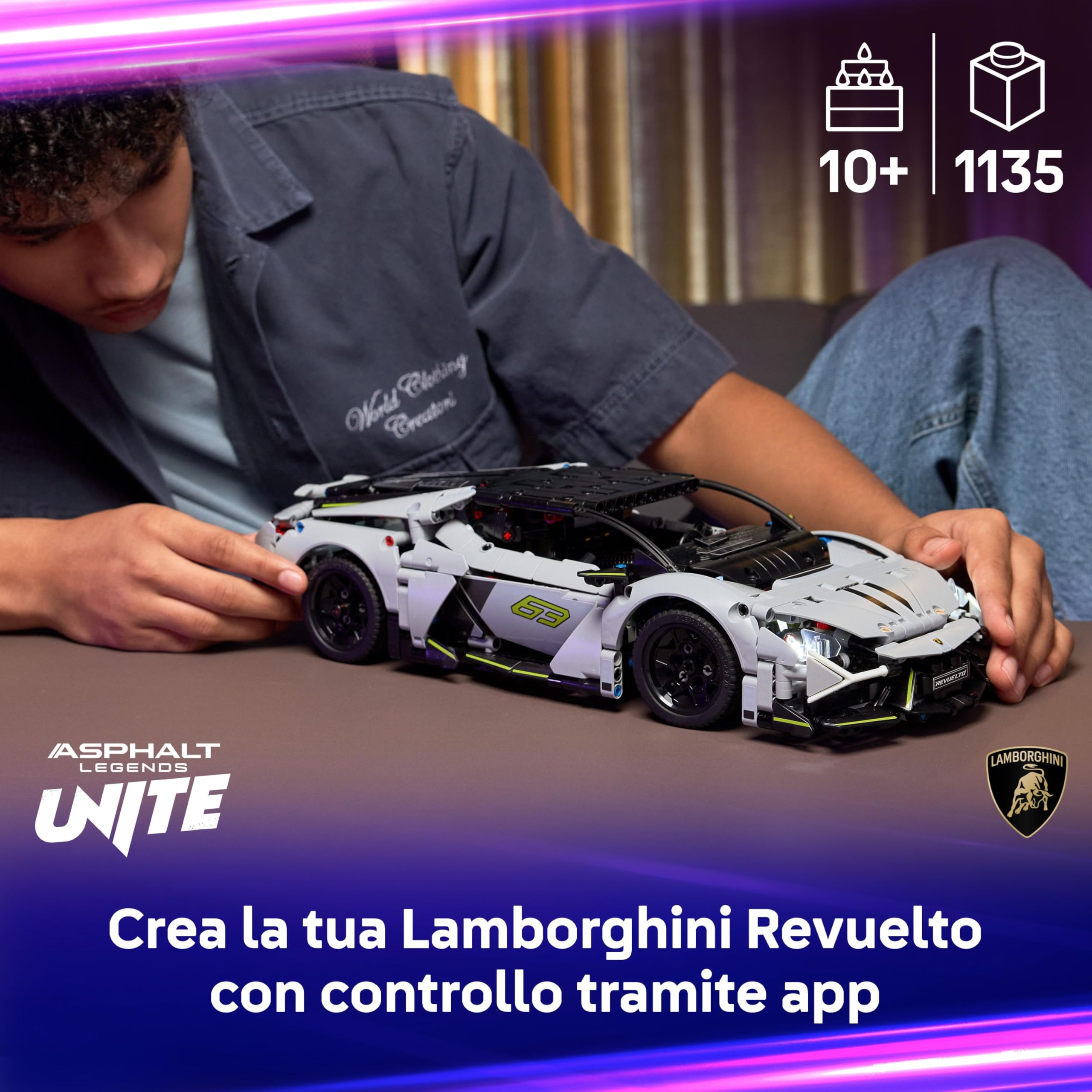 LEGO Technic Super Sports Car Lamborghini Revuelto - Macchina Giocattolo - Modello di Auto Telecomandata con Luci, Sterzo e Batteria Ricaricabile - Regalo per Bambini da 10 Anni in su - 42214