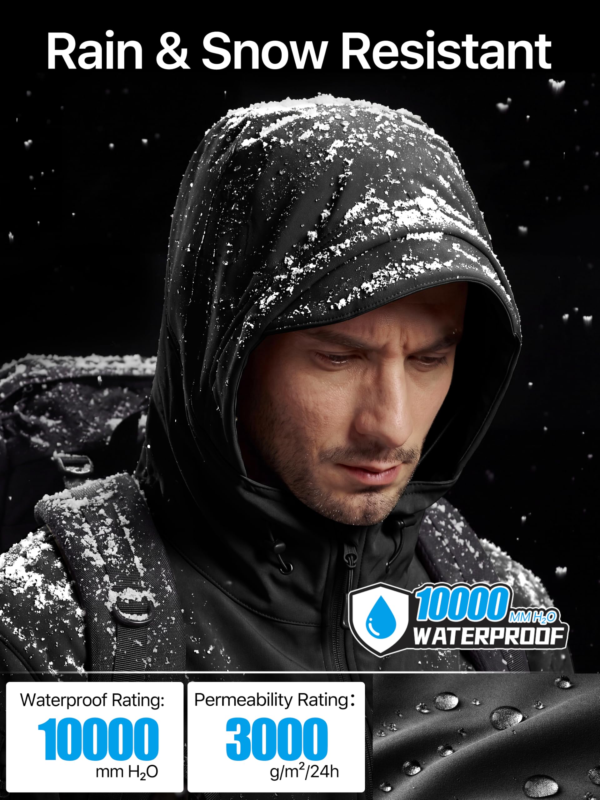 FREE SOLDIER Herren Winterjacke Military Softshell Jacken Outdoor Fleecefutter Winddichte Wasserdichte Jacke mit Kapuze Warme Taktische Jacken mit Mehreren Taschen für Jagdausflüge