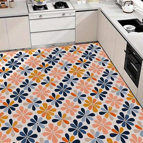 Miniatura 8 de – Azulejos de despegar y pegar de 12x12, diseño retro de flores coloridas autoadhesivos, piso de vinilo para pegar en la cocina, baño, dormitorio,