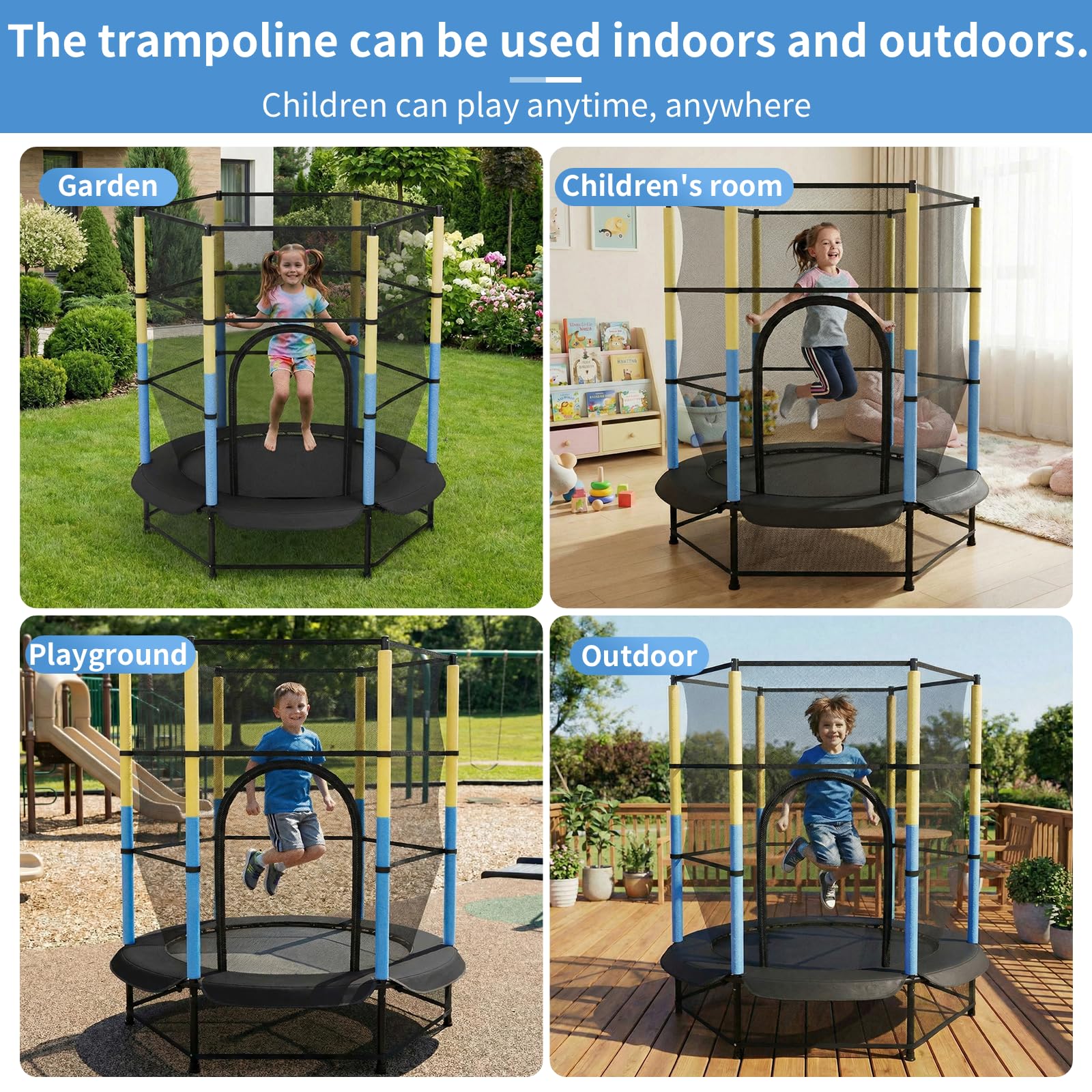 LIFERUN Trampoline pour Enfants, Trampoline Exterieur Ø140 cm, Trampoline d'intérieur avec Filet de sécurité, Trampoline de Jardin pour entraînement et Loisir, Max 50 kg, Enfants