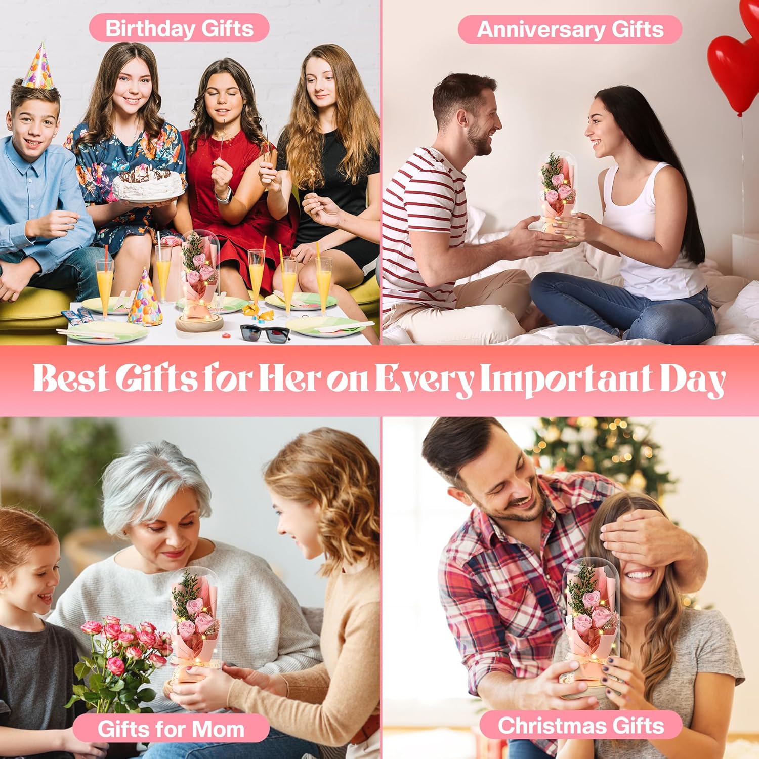 Mother' s Day Gifts Forever Flowers Bouquet, Preserved Flowers for Delivery Prime Gifts, for Her, Mom, Wife Suitable for Birthday, Mother’s Day, Anniversary, Christmas, Wedding. (Pink) - Image 6