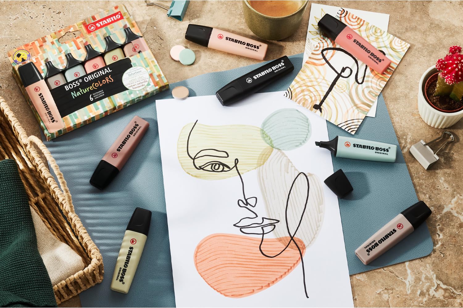 STABILO Rozświetlacz BOSS ORIGINAL NatureCOLORS - 5 x opakowanie 6 sztuk - beżowy, ciepły szary, ziemia zielony, Sienna, Mud Green, Umber