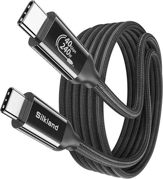 Silkland Thunderbolt 4 Cable Compatible 6.6FT/2M, 40Gbps USB 4 Type C Cord, 8K/5K@60Hz, PD3.1 240W Charging, USB C Monitor Cable for MacBook, iPhone 16, iPad, SSD, Docking, eGPU, Black