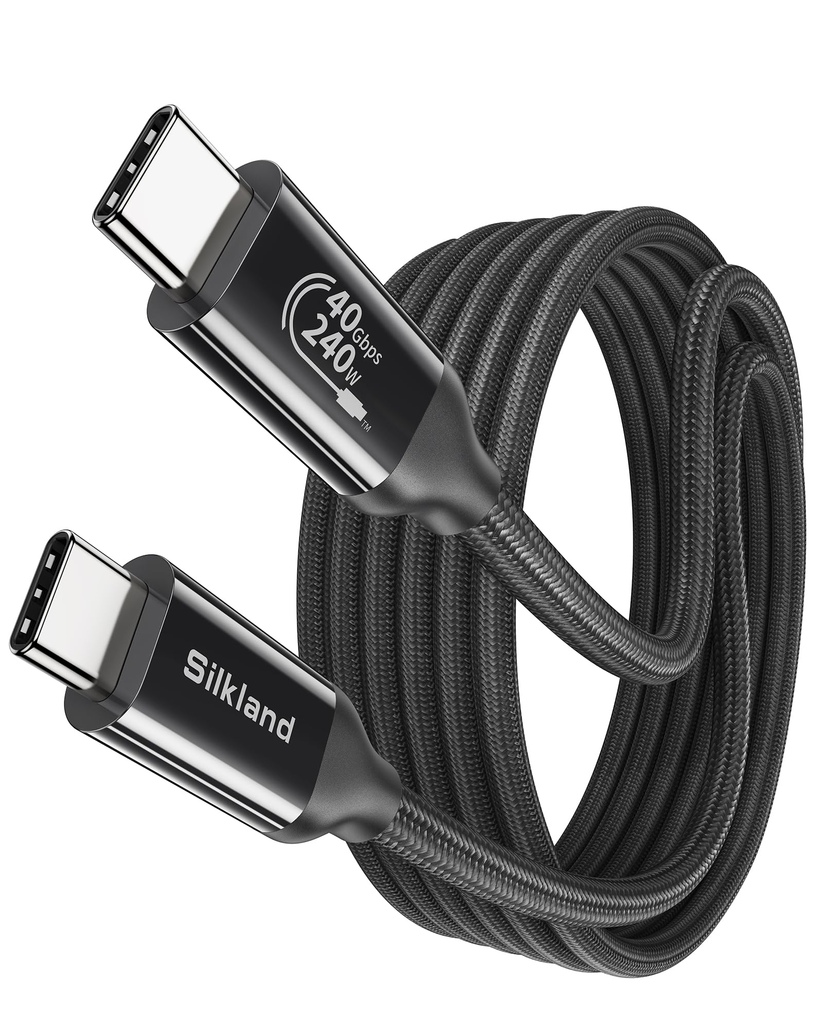Silkland USB4 for Thunderbolt 4 Cable Compatible [6.6FT/2M], 40Gbps USB C Data Cable, 8K/5K@60Hz Monitor Cable, 240W Fast Charging, for iPhone 16, iPad, SSD, Docking, Black
