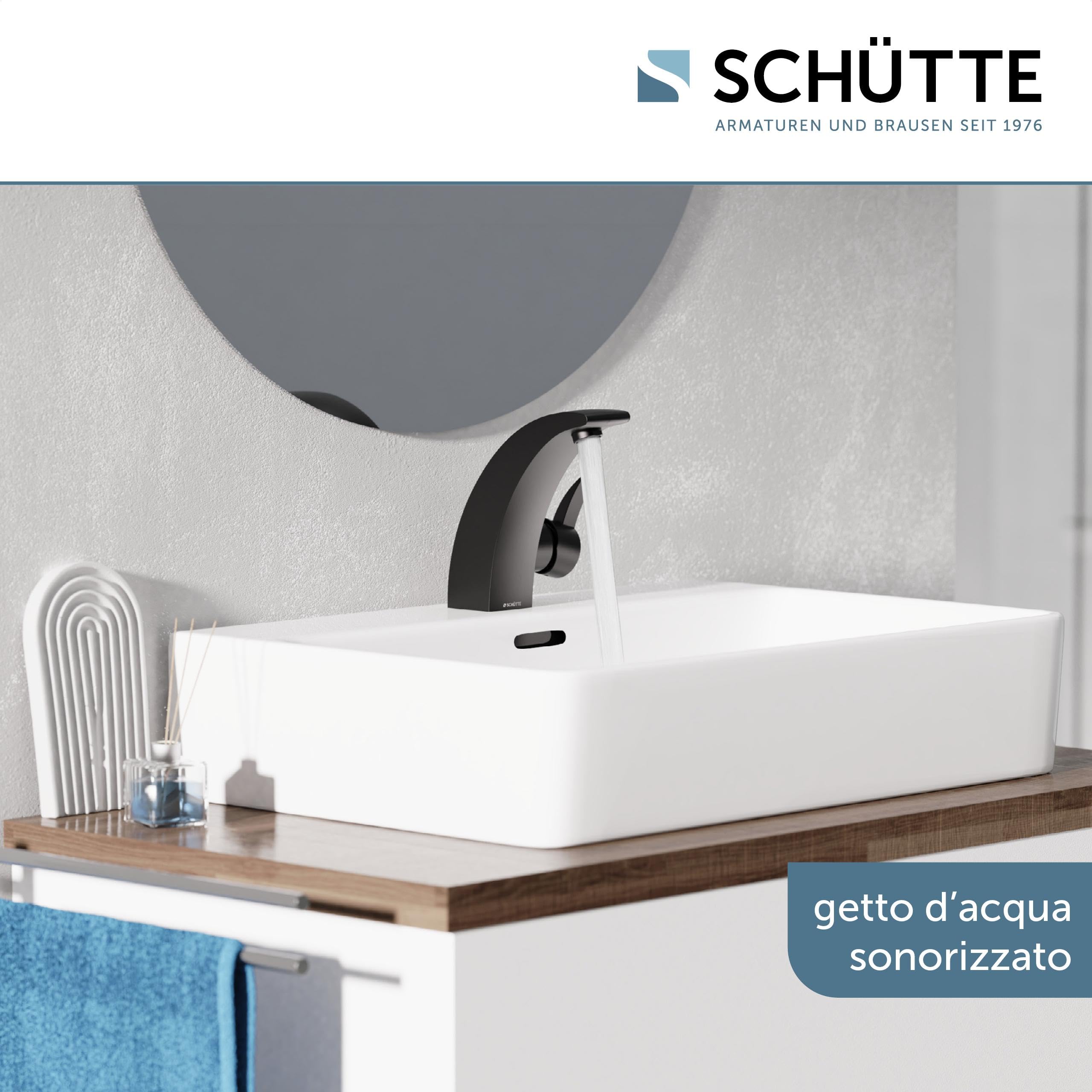 SCHÜTTE 98106 PANAMA - Rubinetto da bagno moderno per lavabo, elegante miscelatore monocomando, con tappo di scarico pop-up, nero