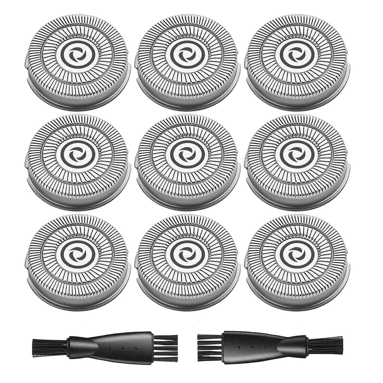 Nine uijino electric shaver replacement blades and two small cleaning brushes.