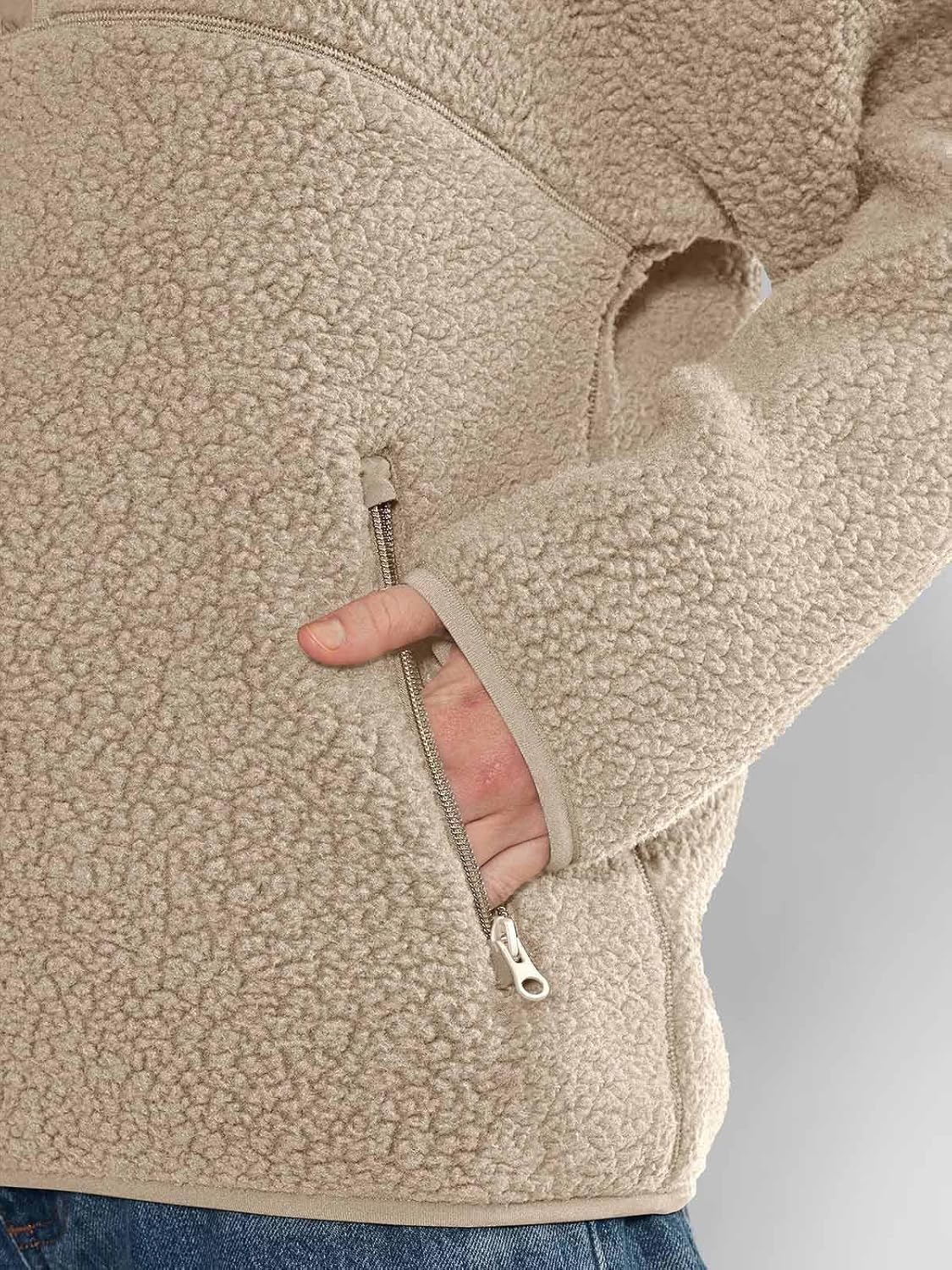 LASLULU Womens Half Zip Pullover Cropped Sweatshirts Sherpa Fleece Jacket Fuzzy Sweaters Cute Winter Jackets with Pockets - Image 4