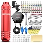 Wormhole Tattoo Kit Tattoo Gun Kit Tattoo Machine Kit for Beginners Tattoo Gun 20 Color Inks Power Supply Tattoo Pen Kit Red