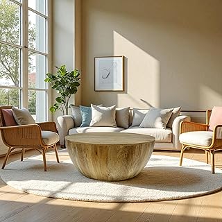 The Attic Roman Coffee Table, Coffee Table for Living Room, Solid Wood Centre Table, Natural Matte Finish