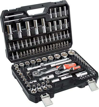 Yato YT-38791 Socket Set 1/4inch & 1/2inch 108Pcs|Socket Wrench Set|Socket Cover|Socket Set Tool Box|PowerTools|HomeTools|Industrialtools|Mechanical|Automotive|Chrome finished|AS-DRIVE|CrV50BV3