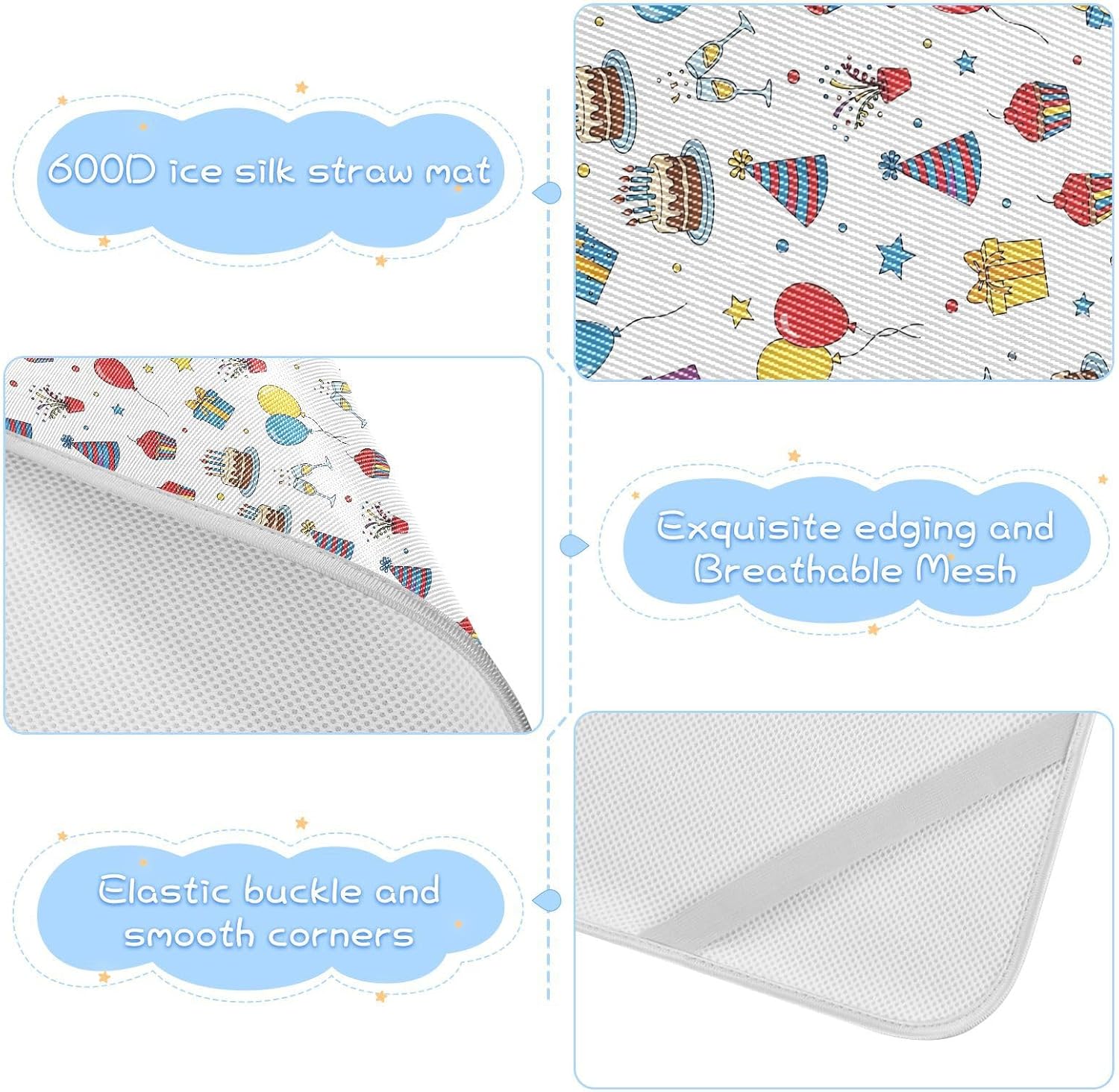 Baby Cooling Mat Birthday Party Ice Silk Breathable Mesh Summer Crib Mattress Pad with Pillowcase, Soft Cooling Sleeping Surface for Infant & Toddler, 52"x28"