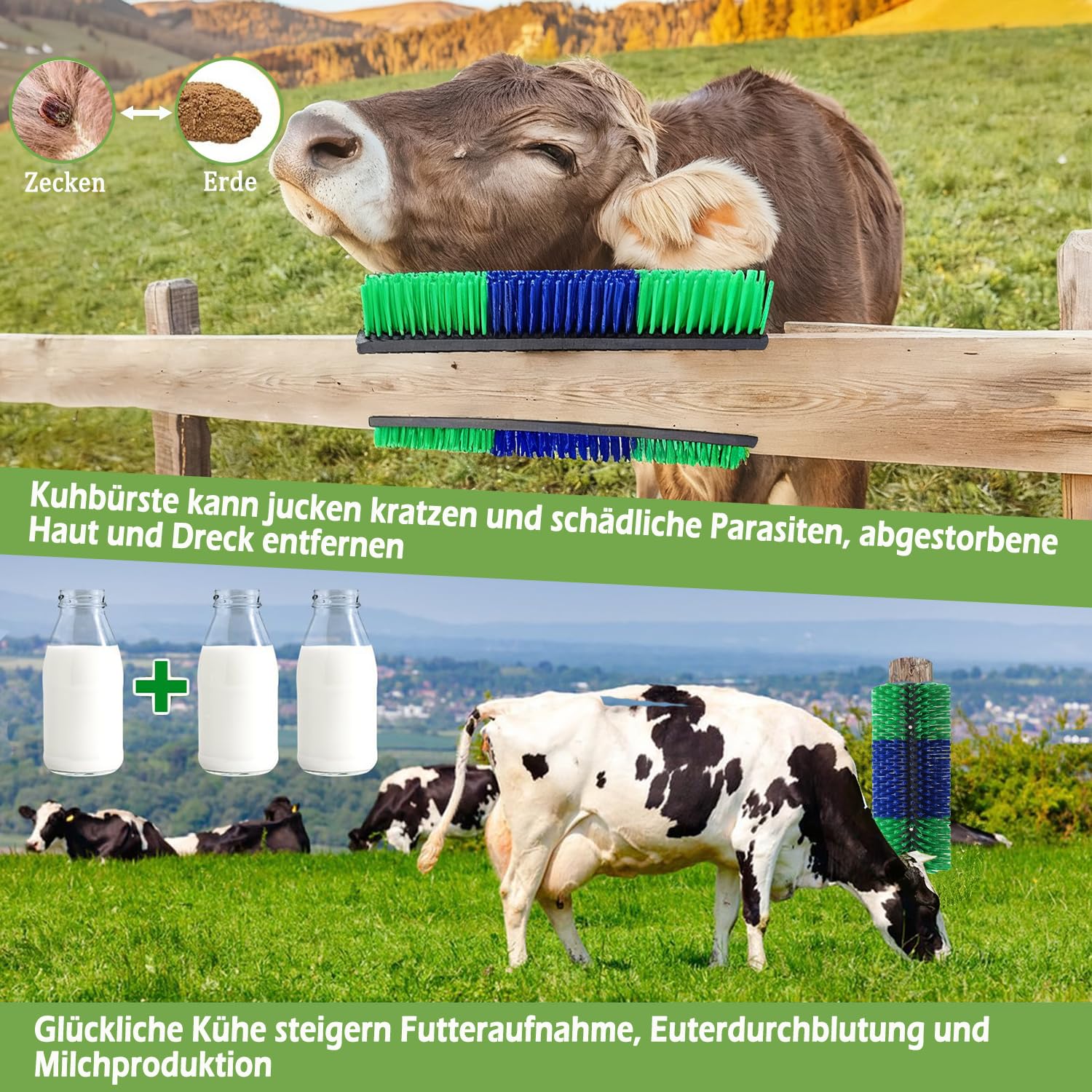 2 Pcs Kratzbürste Pferd, Halbrunde Pferde-Rückenkratzer, Pferdebürste, Kuhbürste, lindert Juckreiz & reinigt Mähne, Kratzbaumbürste für Pferd, Kuh, Schwein, Schafe, 43.5cm