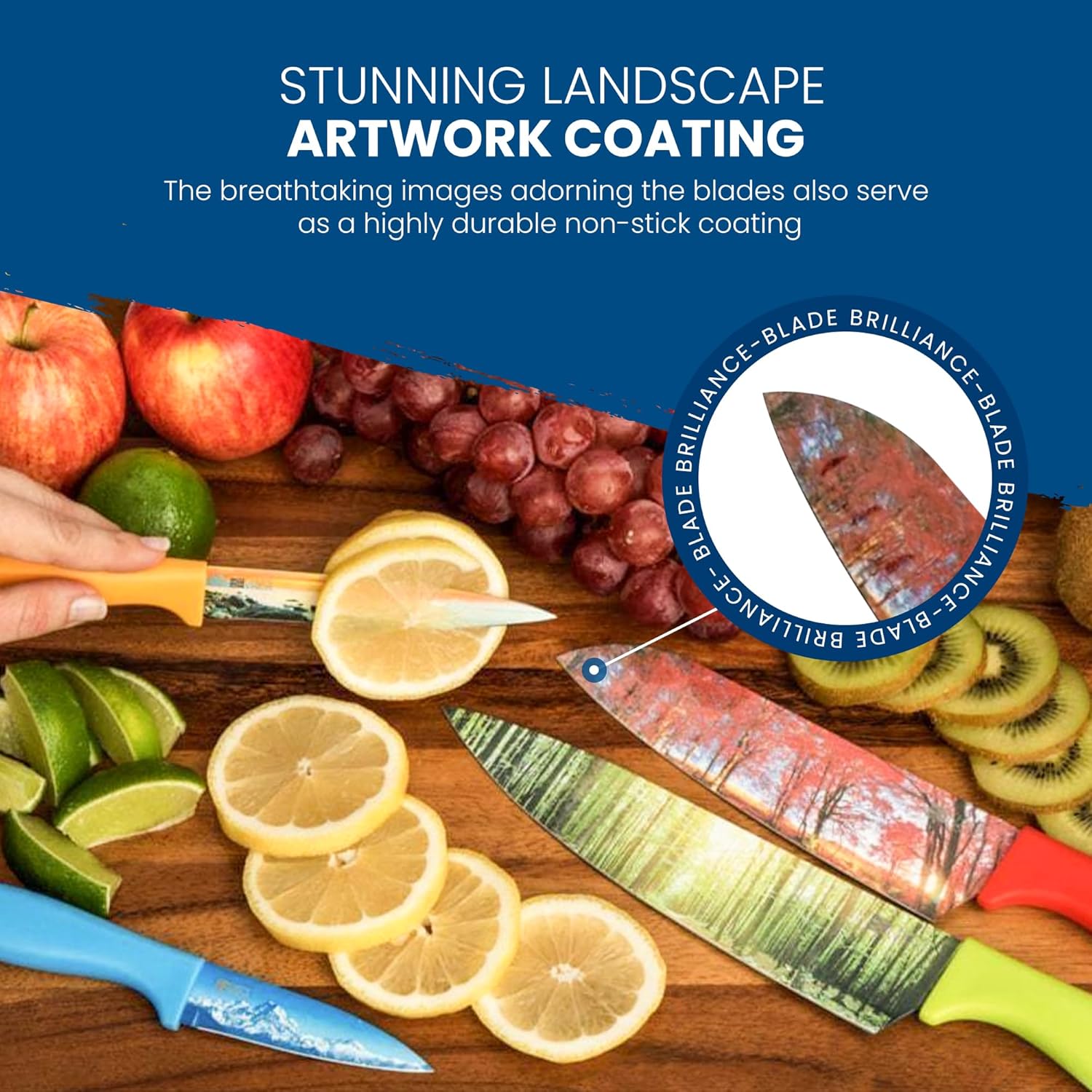 CHEF'S VISION Landscape Knife Set - 6-Piece Stainless Steel Cutting Knives Set for Kitchen with Stunning Nature Scenes - Perfect House Warming Gift for Women or Men - Unique Kitchen Knife Set Gift