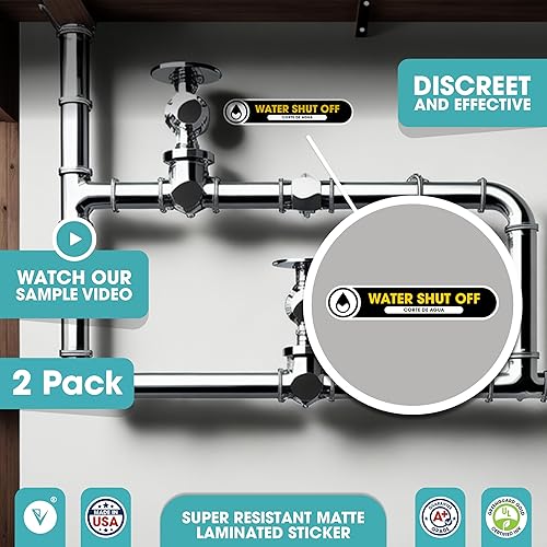 Miniatura 2 de Paquete de 2 calcomanías pequeñas bilingües con cierre de agua, letreros en inglés y español, vinilo mate permanente de 5 x 1 pulgada, calcomanías