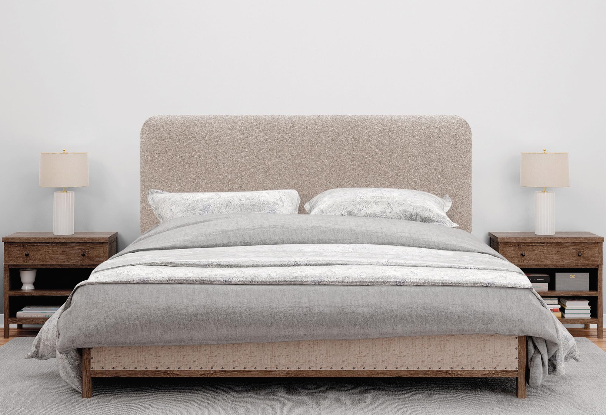 DHOME Tête de Lit Capitonnée Unie Arrondie en Tissu Aqualine avec Pieds pour Mur Têtes de Lit Acoustiques Absorbantes Tête de Lit Chambre à Coucher (Sable, 160cm)