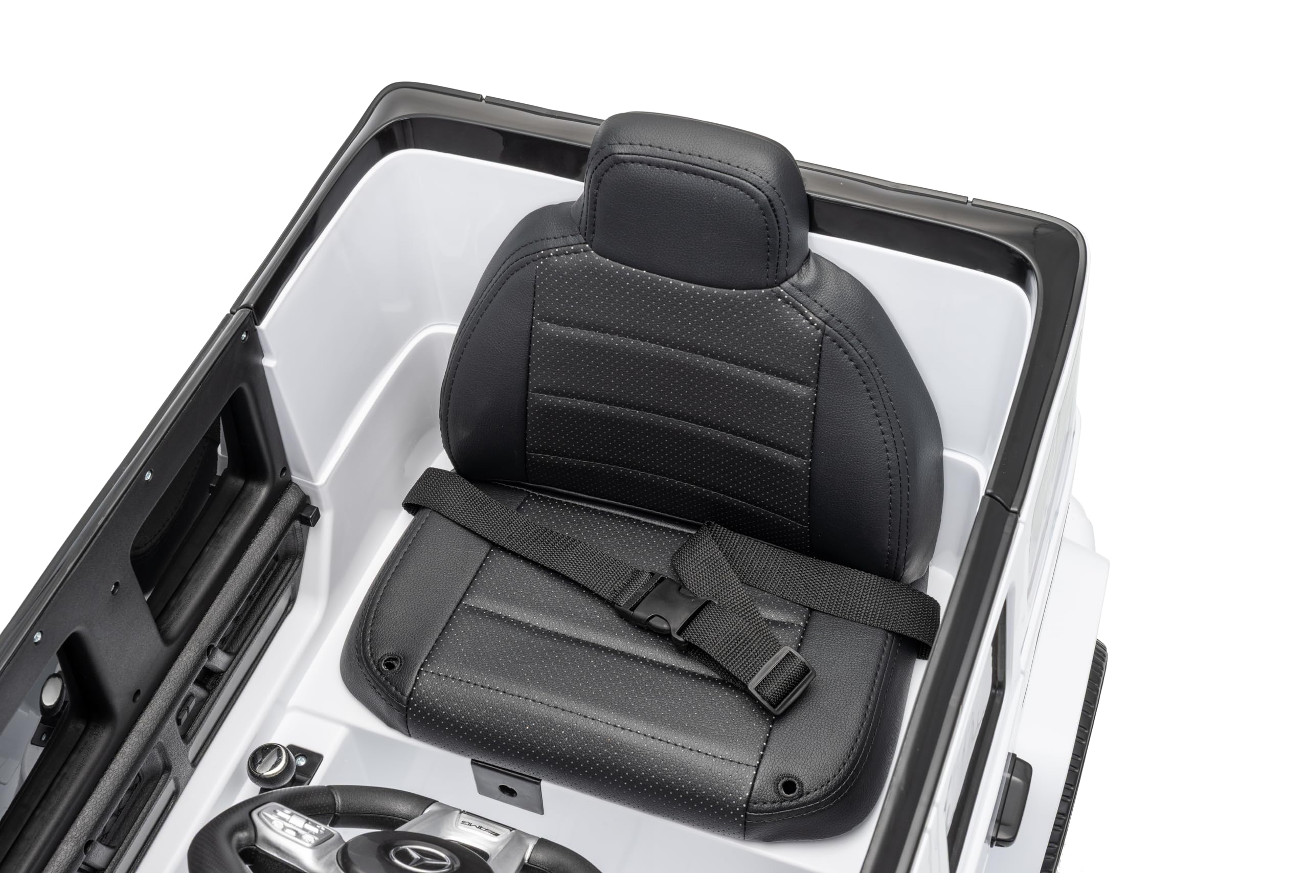 FINOOS Mercedes G63 AMG auto elettrica per bambini con telecomando, sedile in pelle, nero