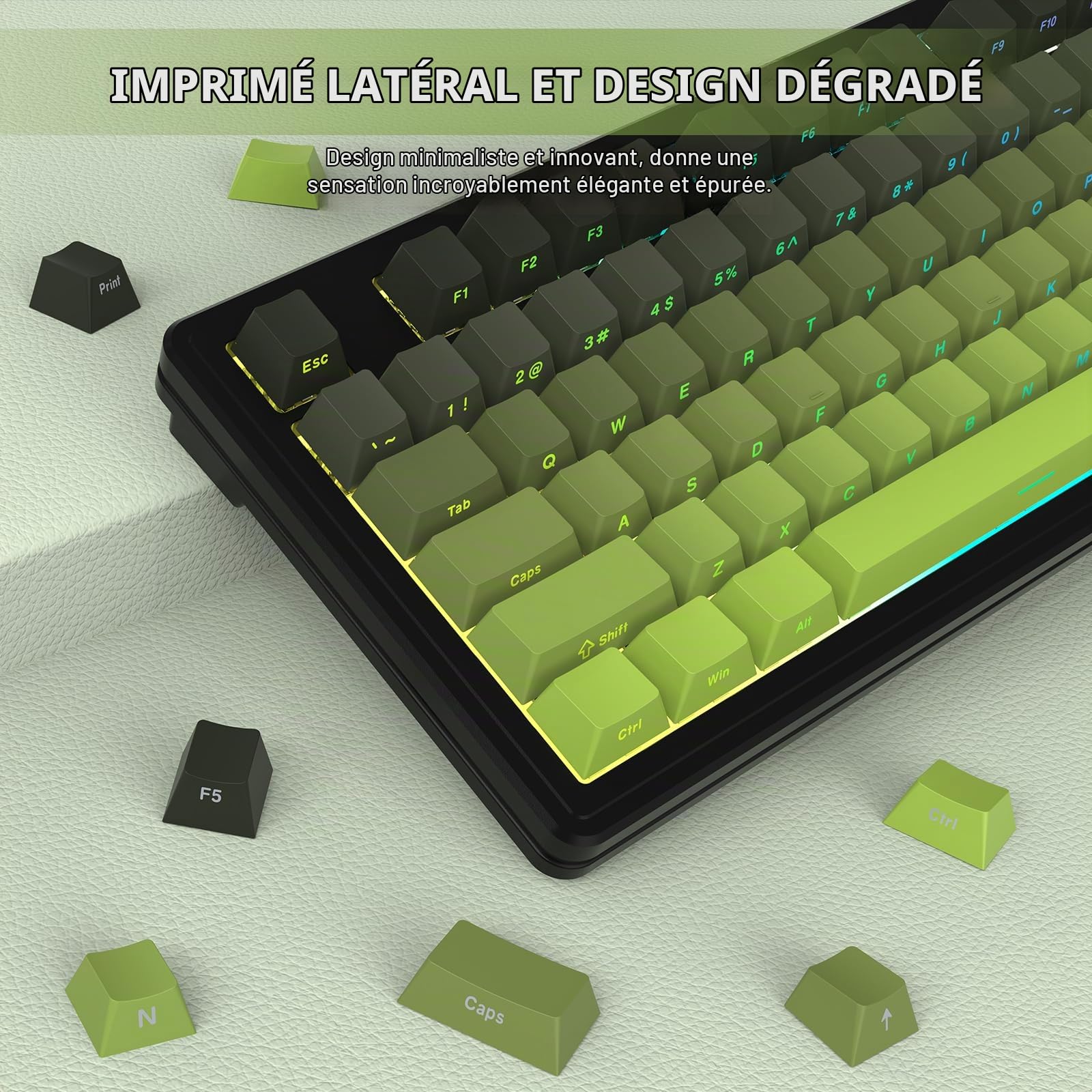 LexonElec x Attack Shark M87 Clavier de Jeu sans Fil à 75%, BT5.0/2,4G/Filaire, 27 RGB Backlit, Clavier Mécanique Hot-Swap Switch Linear, QWERTY Touches Dégradé PBT à Impression Latérale - Noir/Vert