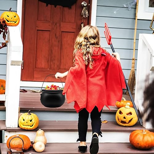 Miniatura 7 de Caldero de plástico negro de 8 pulgadas, cuenco para dulces de Halloween, cubo grande de caldero de bruja para decoraciones de Halloween,
