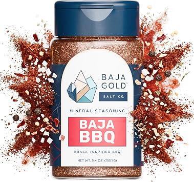 Baja Gold BBQ Seasoning, Smoky Barbecue Rub Blend with Paprika Cane Sugar Black Pepper and Mineral Sea Salt, for Ribs Chicken Pork and Burgers, All Purpose Seasoning and Meat Rub, 5.4 Oz