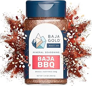 Baja Gold BBQ Seasoning, Smoky Barbecue Rub Blend with Paprika Cane Sugar Black Pepper and Mineral Sea Salt, for Ribs Chicken Pork and Burgers, All Purpose Seasoning and Meat Rub, 5.4 Oz