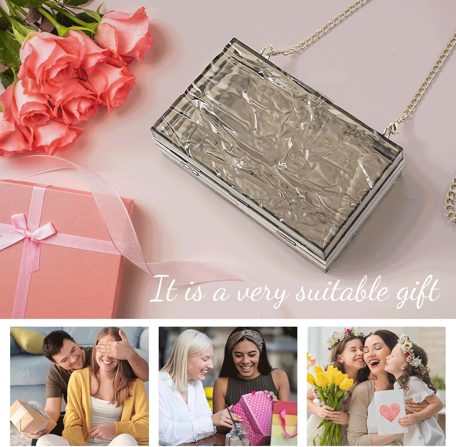 WJCD Womens Clear Purse Acrylic Evening Bags clear clutch purse Ripple Shaped Vintage Banquet Handbag - Image 6