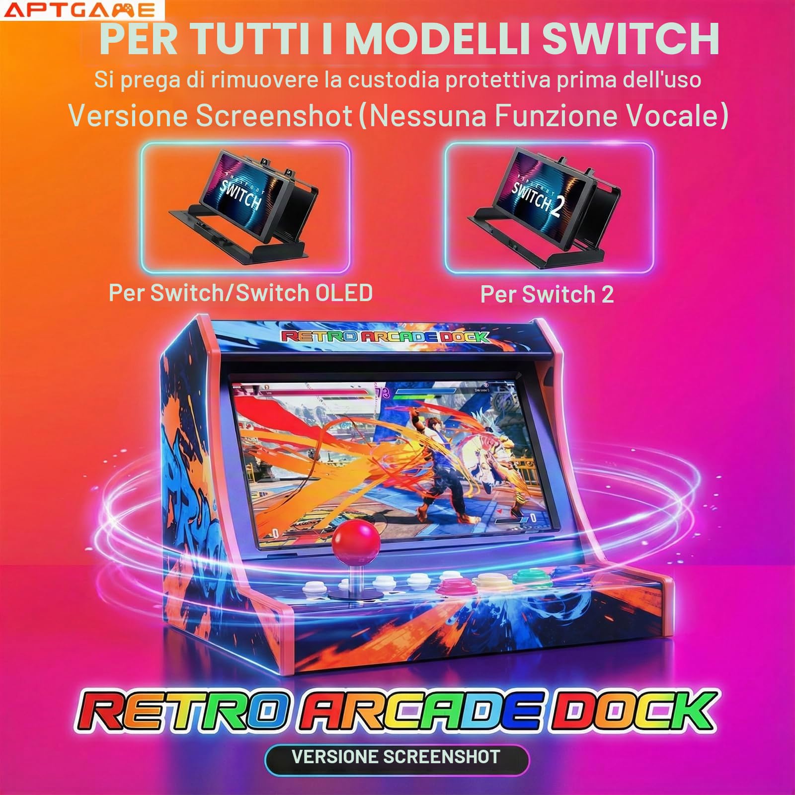 Switch Arcade Stick per Nintendo Switch/OLED/Switch 2, macchine arcade retrò per casa e arcade, supporto per cabinet da gioco Street Fighter - versione screenshot, nessuna voce (schermo non