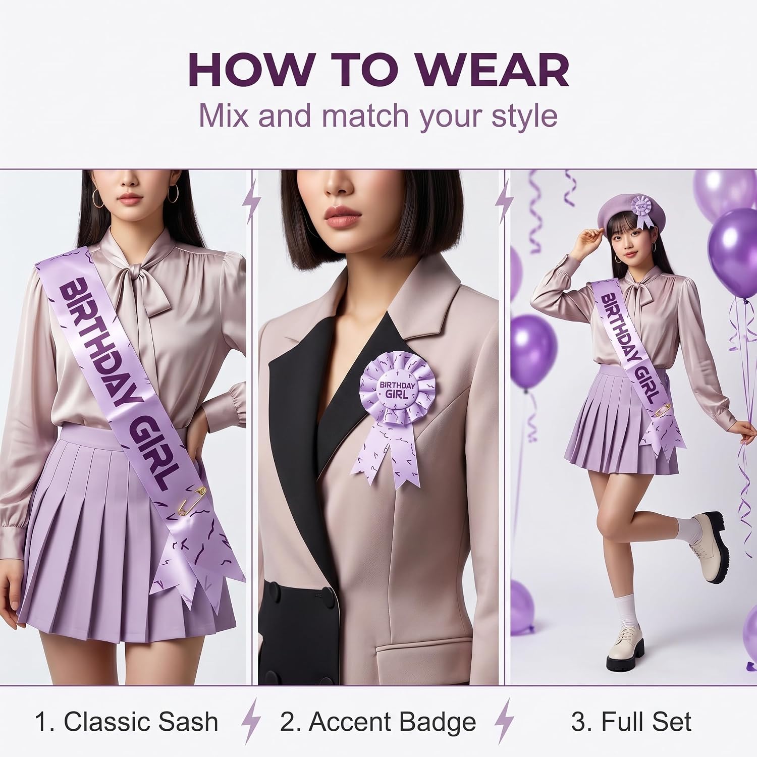 for K-Pop Purple Birthday Girl Sash & Badge Pin Set Party Accessory