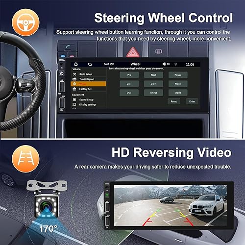 Miniatura 5 de Podofo Radio DIN individual con Carplay inalámbrico Android Auto Airplay Mirror Link, pantalla táctil HD de 6.86 pulgadas, receptores de audio