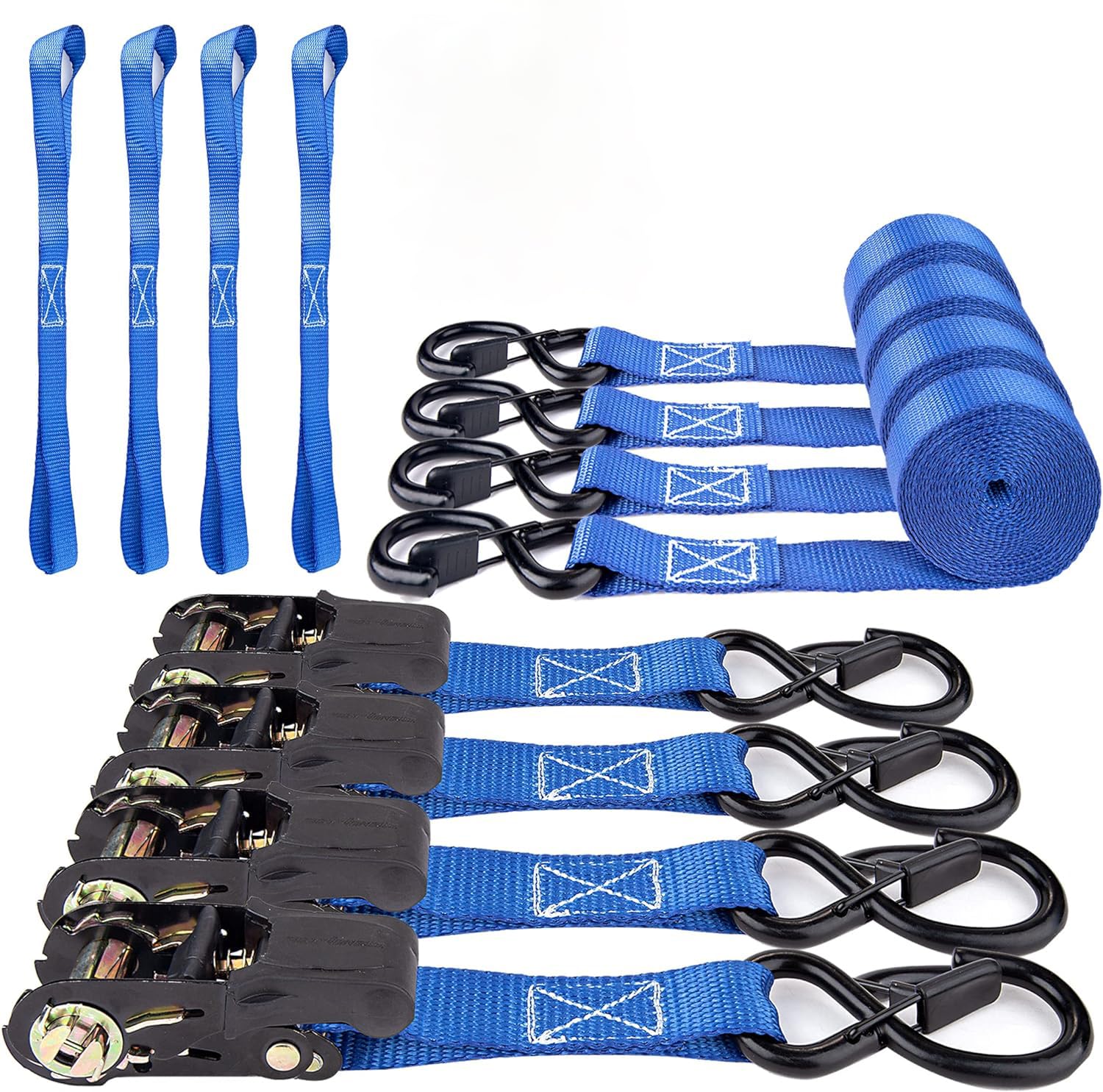 Koeay Ratchet Straps Heavy Duty 4 Pack -14.7 FT - 1700 LB Break Strength – Ratchet Tie Down Straps with Safety Lock S Hooks - Cargo Straps for Moving, Appliances, Motorcycle – Soft Loop Tie Down Strap
