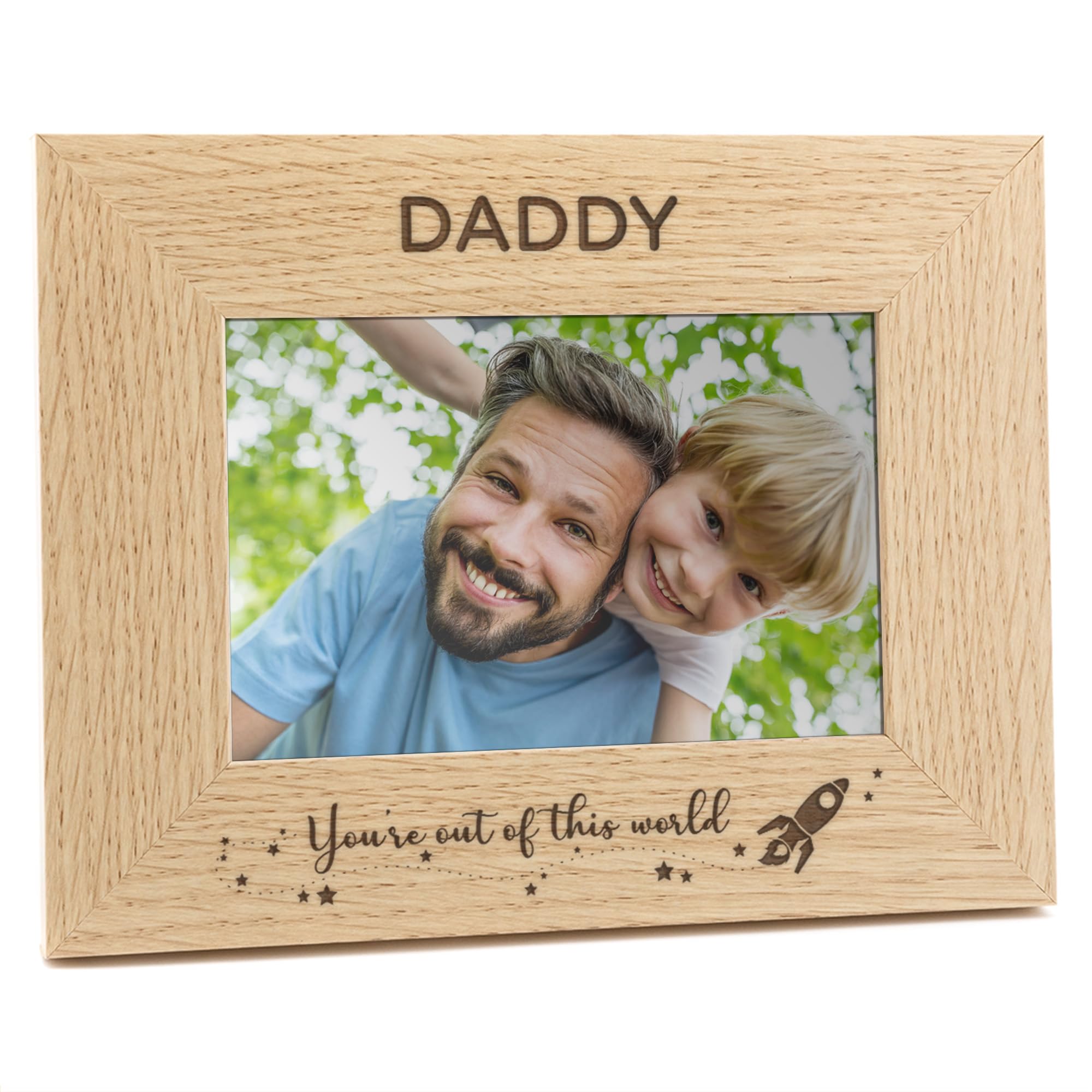 Dust And Things Beige Engraved You're Out Of This World Daddy Photo Frame | Best Daddy Gifts From Daughter Son | Unique Fathers Day Or Birthday Gift | 6X4 Landscape Oak Wood Veneer