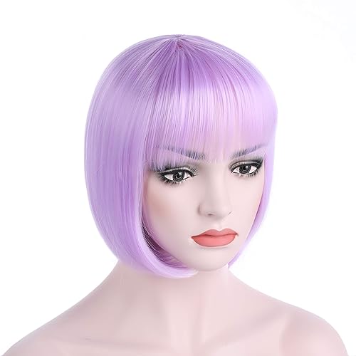 Miniatura 14 de Onedor Peluca Bob de Cabello Corto y Liso de 10 Pulgadas para Disfraz Cosplay Flapper (1001# - Blanco)