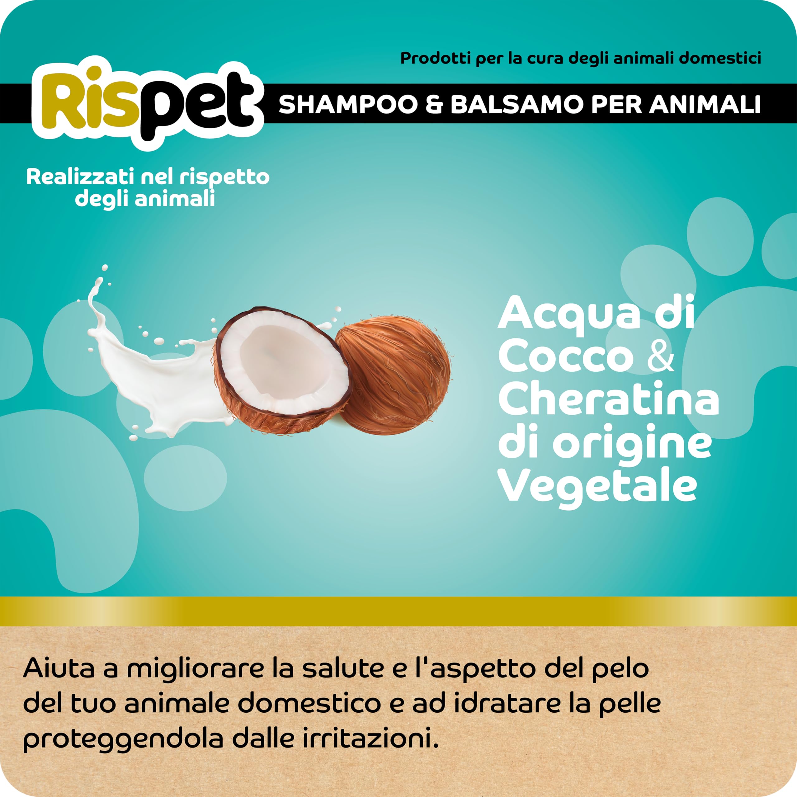 Shampoo e Balsamo Cocco e Cheratina, Detergente e Igienizzante per Cani e Animali a Pelo Lungo, Formula Delicata Senza Allergeni e pH Bilanciato, Profumazione al Cocco, 370ml