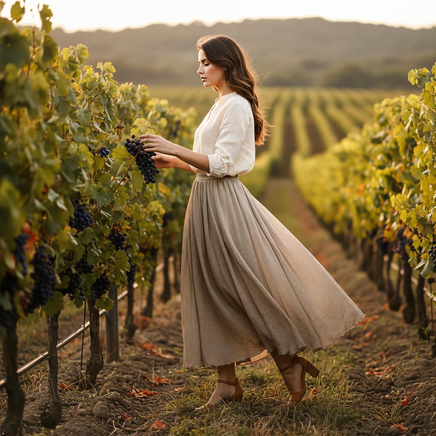 Phorecys Women's Cotton Maxi Skirt Elastic Waist A-Line Flowy Long Skirts Boho Gypsy Renaissance - Image 3