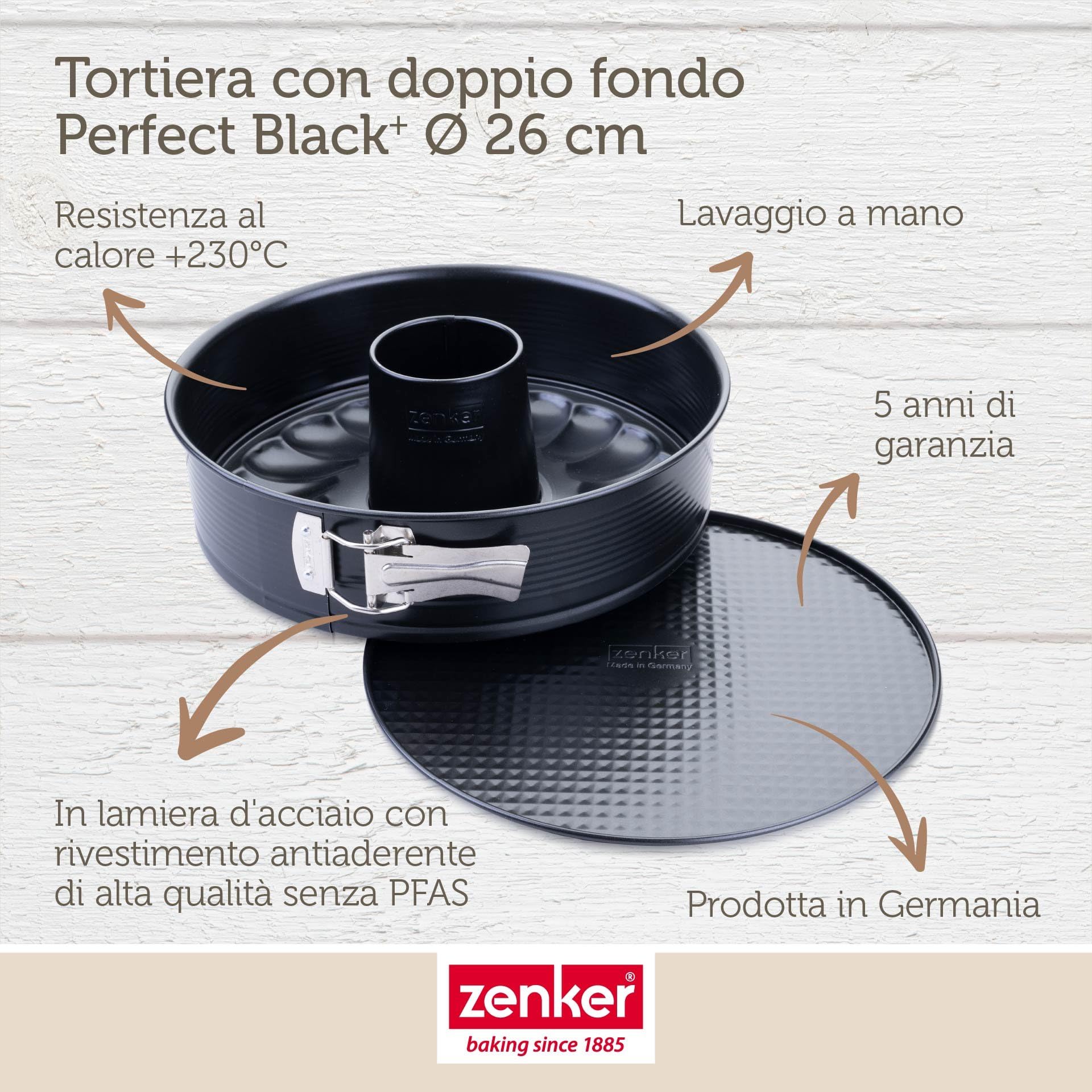 Zenker Teglia con fondo piatto e tubo Perfect Black Ø 26 cm – Stampo di alta qualità con rivestimento antiaderente, resistenza al calore +230 °C Made in Germany