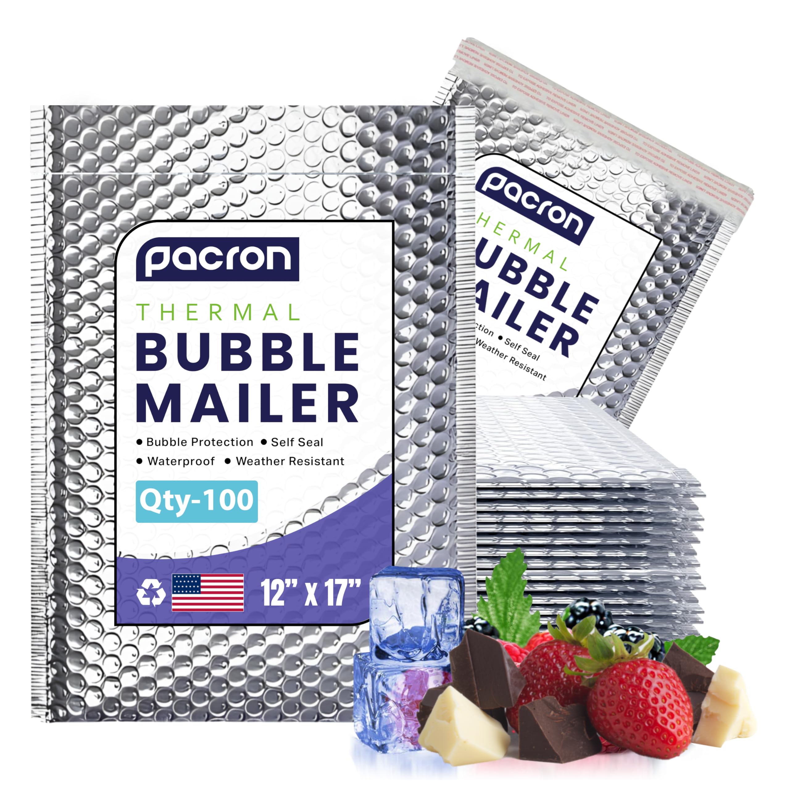 100-Pack Insulated Silver Thermal Bubble Mailers 12 x 17 - Waterproof Metallic Foil Self-Sealing Padded Envelopes for Cold Shipping, Perishables, Food