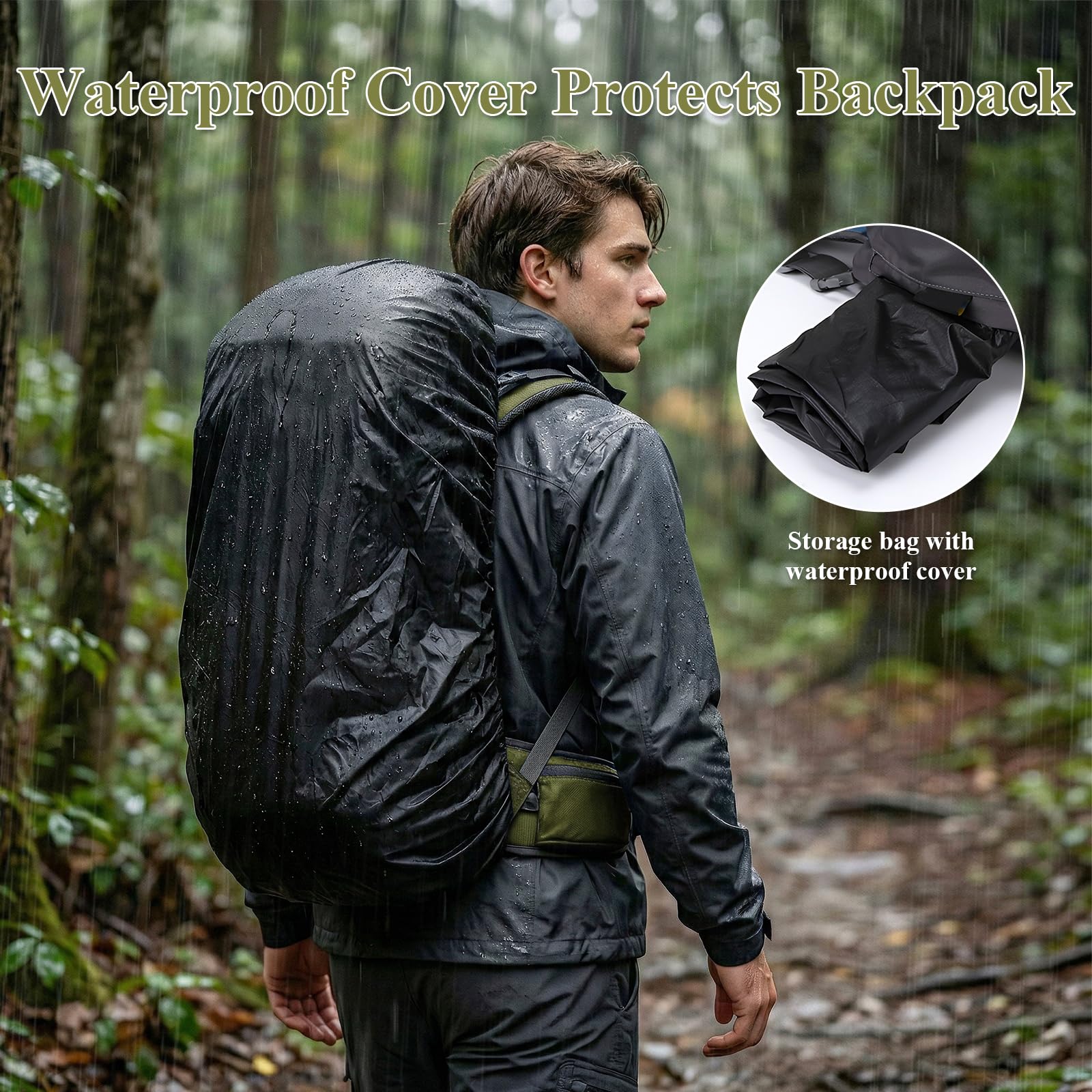 Zaino da escursionismo impermeabile da 60 l, leggero, da campeggio, sportivo, da viaggio, con copertura antipioggia, per alpinismo, escursionismo, viaggi, attività all'aperto, verde, L