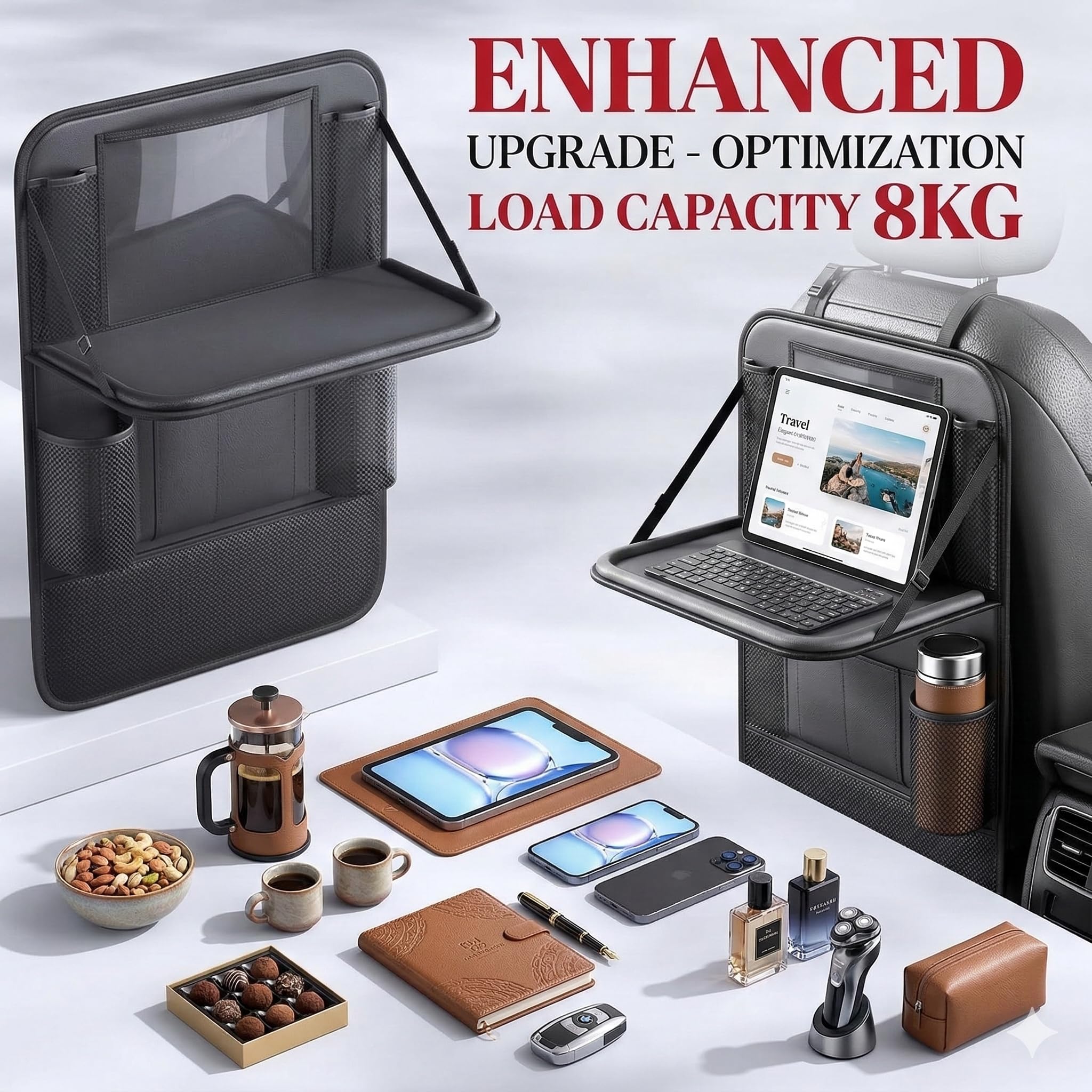 Generisch Auto Rücksitz Organizer Kinder mit Klapptisch, Autositz Organizer Rückenlehnenschutz Wasserdicht, Sitzschutz Auto Rücksitz, Tablet Halter Aufbewahrungstasche mit 9 Fächern, 42×61 cm