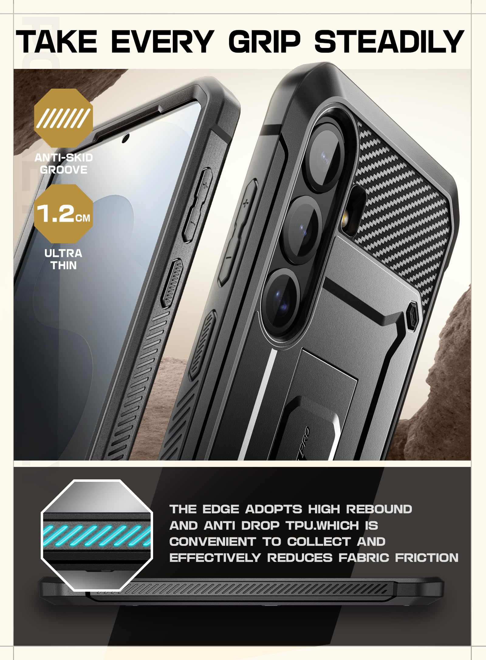 SUPCASE Coque pour Samsung Galaxy S25 avec 2 Protecteurs d’Ecran Avant (sans Film + avec Film) [Protection Robuste Qualité Militaire] avec Support Béquille & Clip Ceinture pour Samsung S25, Noir