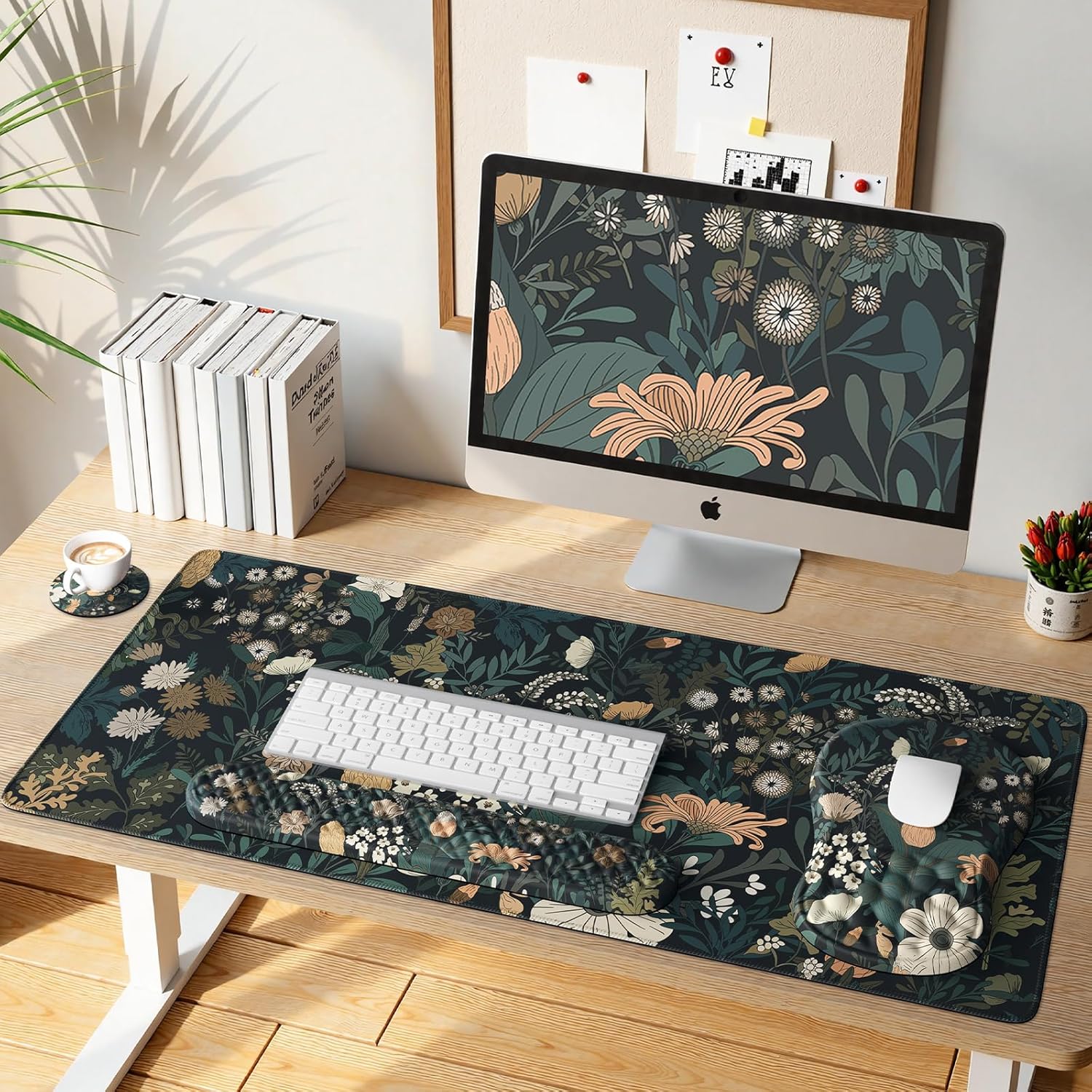 iLeadon Floral Desk Mat, Large Mouse Pad for Desk, Ergonomic Mouse Pad with Wrist Support, Smooth Gaming Desk Mat, Non Slip Desk Pad for Keyboard and Mouse(Grass)